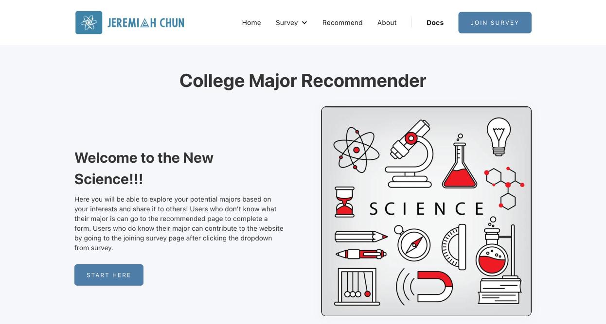 College Major Recommender app home screen